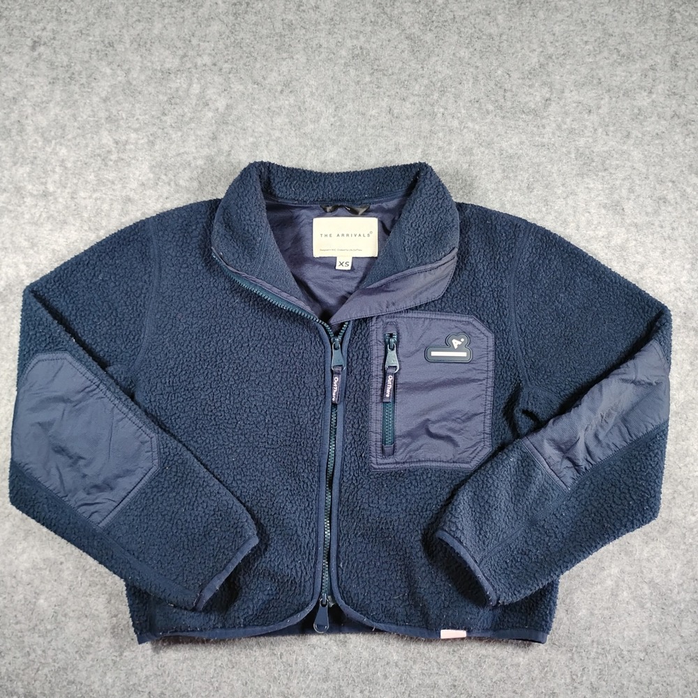 The Arrivals Sherpa Fleece Jacket‎ Womens XS Navy Blue Full Zip Puffer